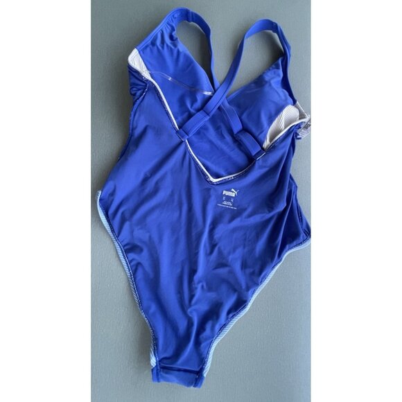Puma One Piece Mixed Media Swimsuit Womens Blue Casual Athletic XL - Picture 9 of 10